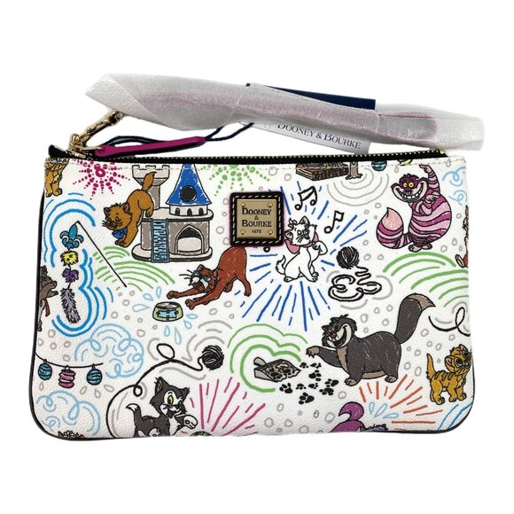 Dooney & Bourke White and Multicolor Disney Cats Sketch Wristlet - Picture 1 of 9